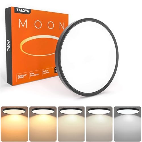 TALOYA Flush Mount LED Ceiling Light Fixture Black,12 Inch 20 Watt, Thin Ceiling Lamp Surface Mount for Kitchen Bedroom Utility Laundry Closet Room,5 Color Temperatures in One - Image 1