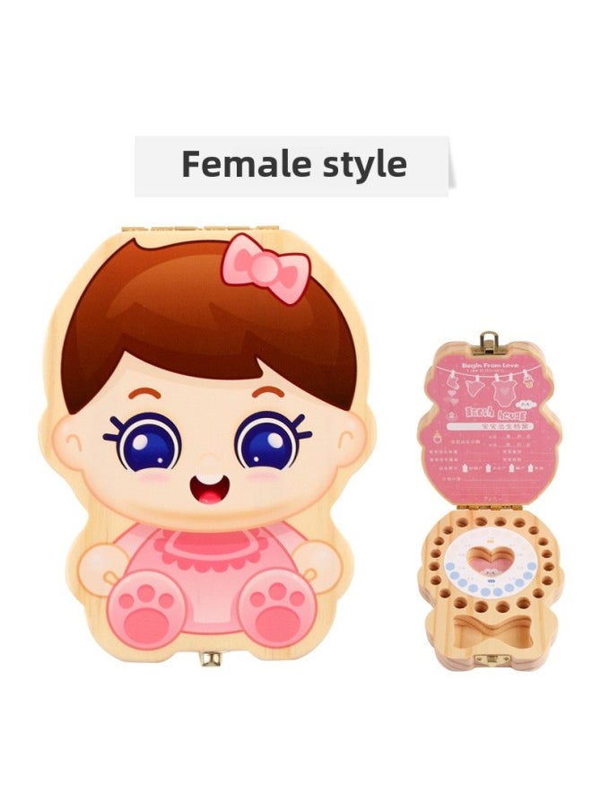 Generic Children's Wooden Creative Fetal Hair Teeth Storage Teeth Box For Boys And Girls Souvenir Personalized Gift Record Growth-Color:tl Full Body Female Treasure Deciduous Teeth Box  - Image 1