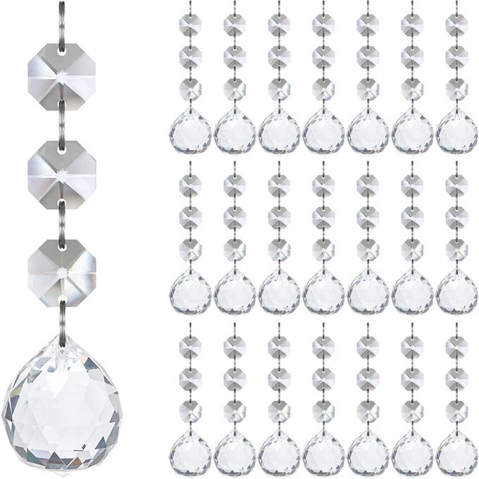 30PK CHRISTMAS CRYSTAL BALL PRISM ORNAMENTS FOR CHRISTMAS TREE DECORATIONS HANGING CLEAR PLASTIC ACRYLIC CHRISTMAS ORNAMENTS BALLS PENDANT SUNCATCHER RAINBOW MAKER FOR WINDOWS INDOOR HOME DECOR