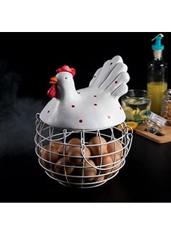 The Artment your artistic apartment The Artment your artistic apartment Rooster Round Metal Egg Basket White Set Of 1 10X10X12 Inch  - Image 3