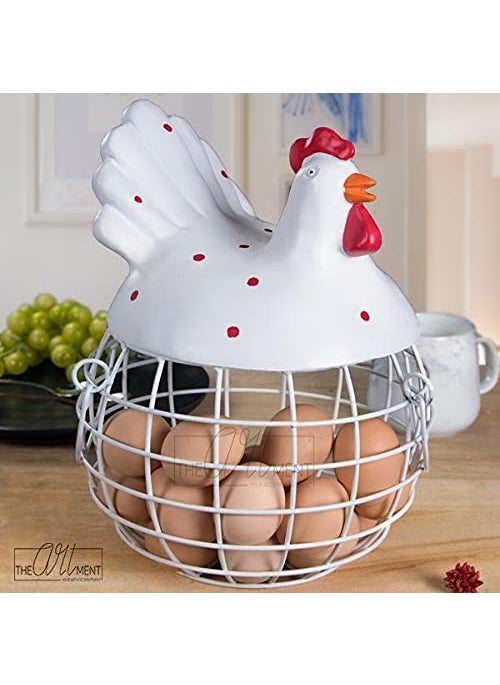The Artment your artistic apartment The Artment your artistic apartment Rooster Round Metal Egg Basket White Set Of 1 10X10X12 Inch  - Image 4