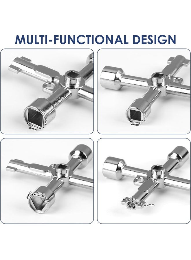 Electrical Cabinet Key, 4 Way 4 IN 1 Utilities Key Multifunctional Polished Triangle/Square/Panel Cross Key for Faucet, Gas Meter, Valve, Spigots Electrical Cabinet Plumbing Plumber Opening (Silver) - Image 3