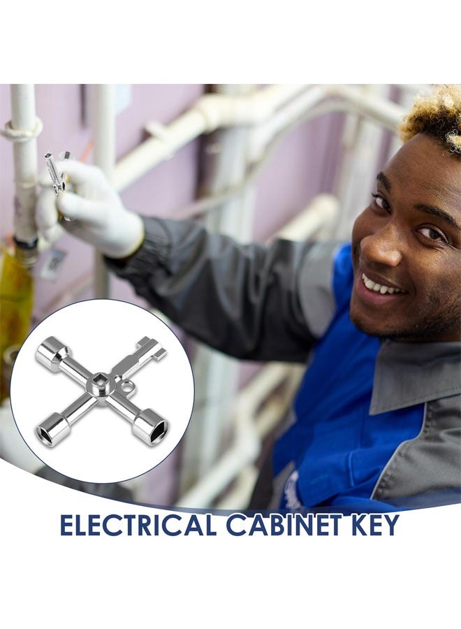 Electrical Cabinet Key, 4 Way 4 IN 1 Utilities Key Multifunctional Polished Triangle/Square/Panel Cross Key for Faucet, Gas Meter, Valve, Spigots Electrical Cabinet Plumbing Plumber Opening (Silver) - Image 5