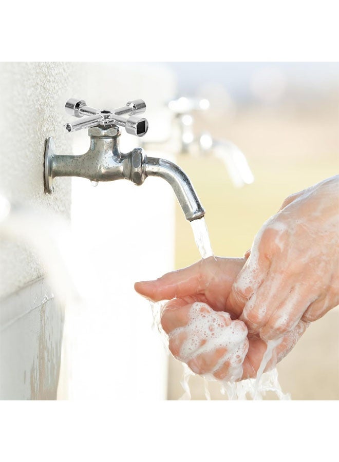 Electrical Cabinet Key, 4 Way 4 IN 1 Utilities Key Multifunctional Polished Triangle/Square/Panel Cross Key for Faucet, Gas Meter, Valve, Spigots Electrical Cabinet Plumbing Plumber Opening (Silver) - Image 4