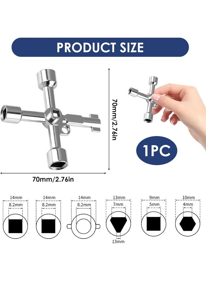 Electrical Cabinet Key, 4 Way 4 IN 1 Utilities Key Multifunctional Polished Triangle/Square/Panel Cross Key for Faucet, Gas Meter, Valve, Spigots Electrical Cabinet Plumbing Plumber Opening (Silver) - Image 2