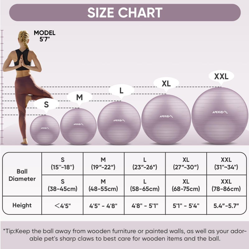 APEXUP Yoga Ball Exercise Ball Anti Slip Heavy Duty for Fitness, Balance & Core Workout (XL (27"~30") 75cm, Mauve) - Image 4