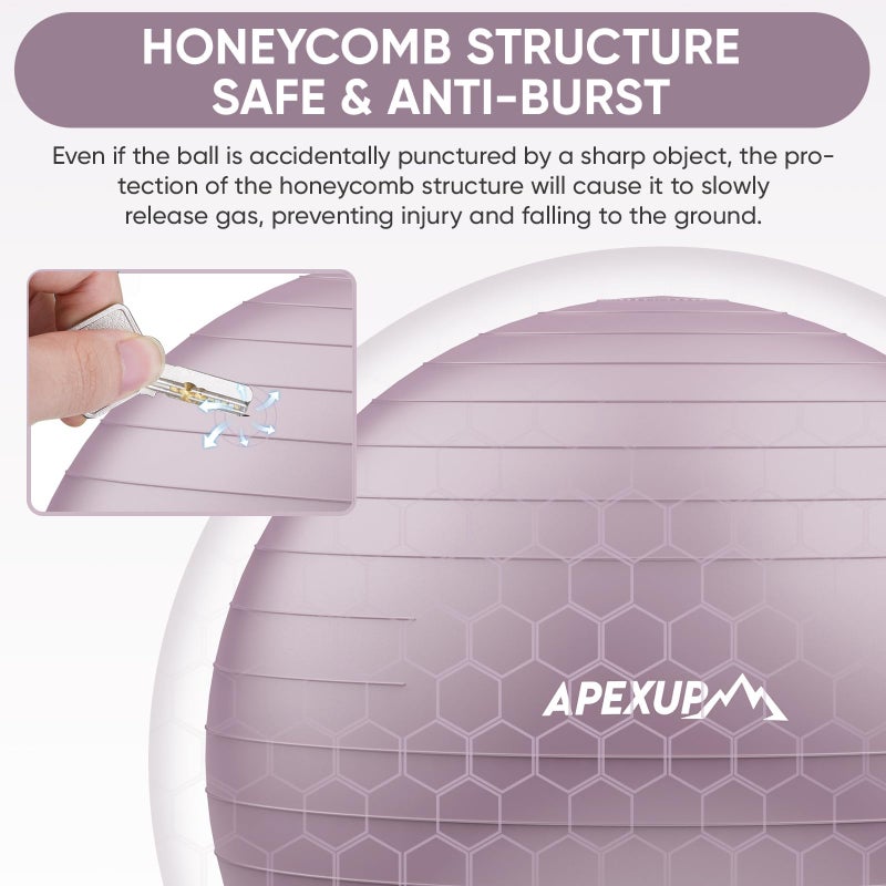 APEXUP Yoga Ball Exercise Ball Anti Slip Heavy Duty for Fitness, Balance & Core Workout (XL (27"~30") 75cm, Mauve) - Image 3