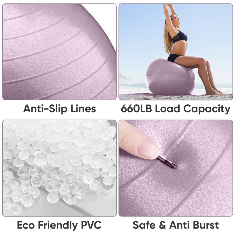 APEXUP Yoga Ball Exercise Ball Anti Slip Heavy Duty for Fitness, Balance & Core Workout (XL (27"~30") 75cm, Mauve) - Image 2