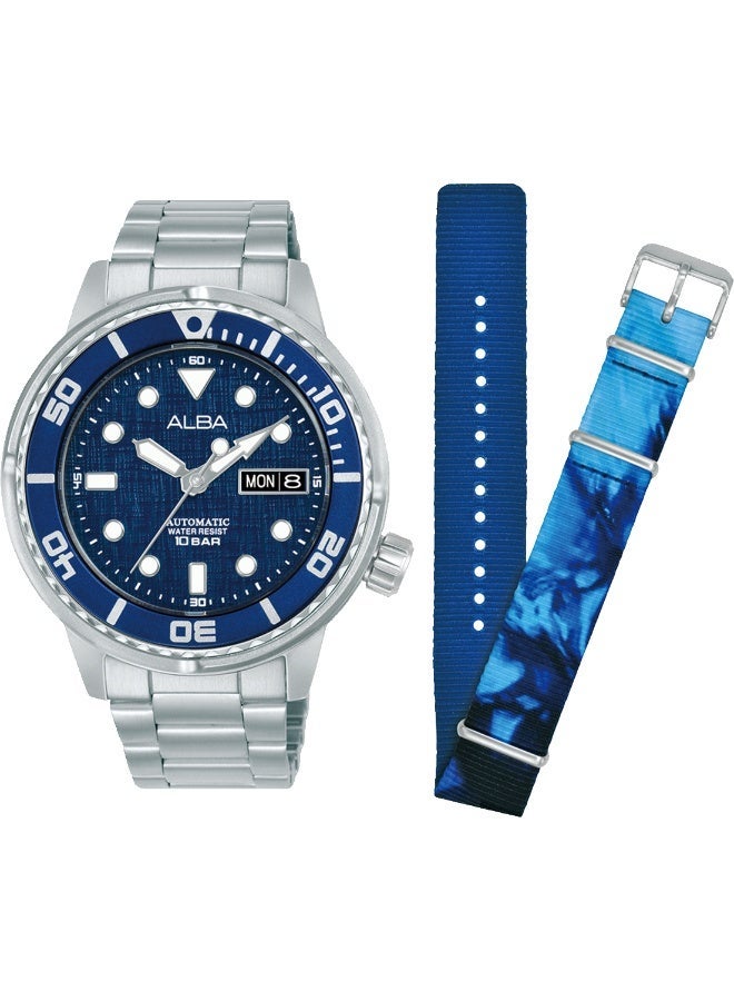 Alba Mechanical Automatic Men’s Watch AL4779X2, 43 mm Deep Blue Dial, Stainless Steel Case & Bracelet, Rotating Bezel, 100 m WR - Image 1