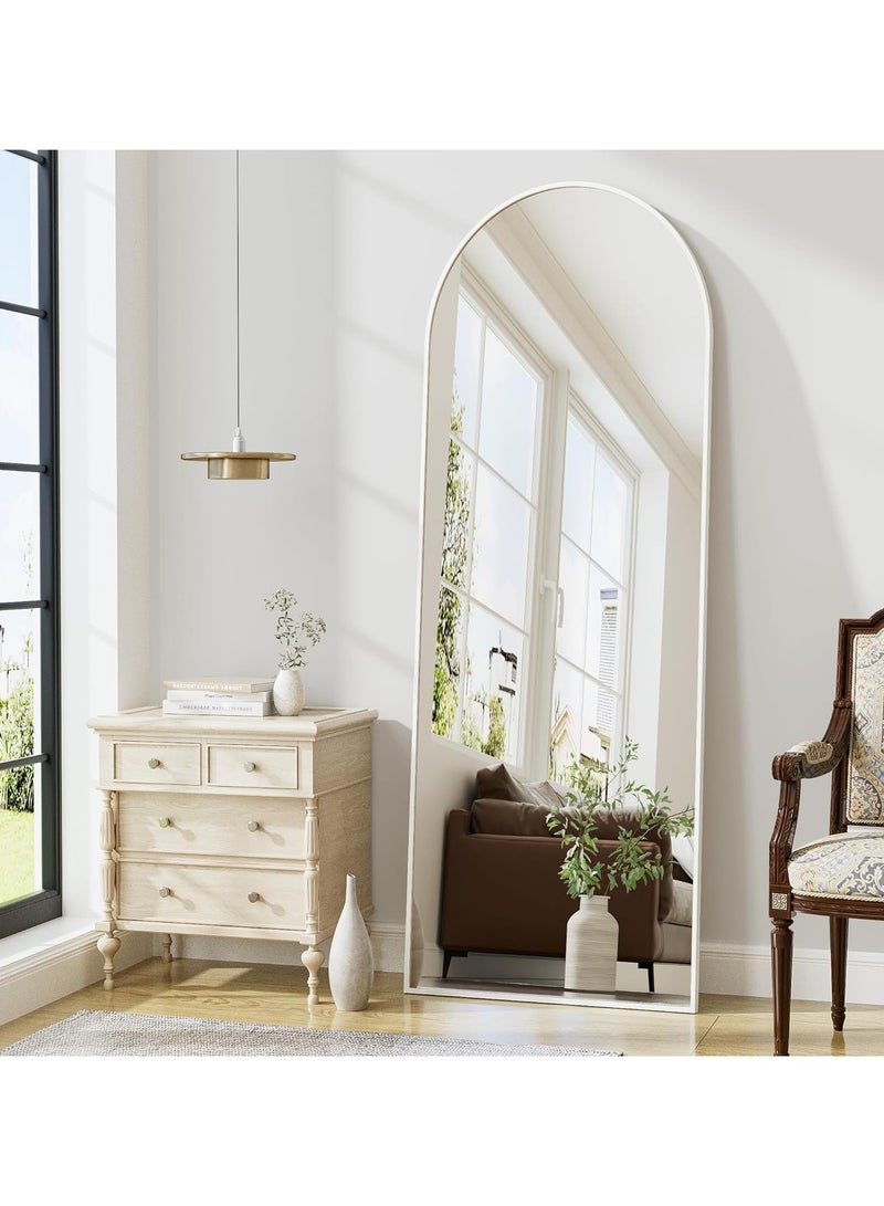 YQbest Floor Full Length Mirror Standing Full Body Rounded Corner Rectangle Mirrors With Stand Hanging Wall Mounted Leaning Bedroom Living Room Bedroom Cloakroom,White  - Image 1