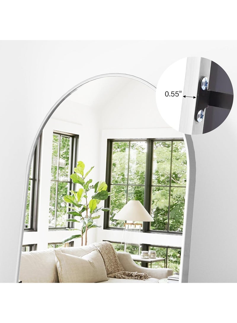 YQbest Floor Full Length Mirror Standing Full Body Rounded Corner Rectangle Mirrors With Stand Hanging Wall Mounted Leaning Bedroom Living Room Bedroom Cloakroom,White  - Image 4