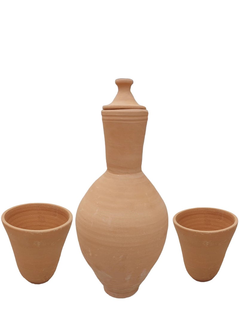 ماركة غير محددة - جرة فخار مع الكاسات - Image 1