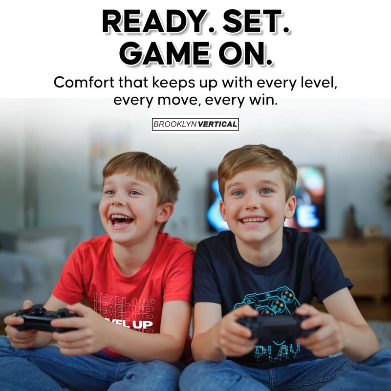 BROOKLYN VERTICAL Boys 4-Pack Short Sleeve Crew Neck T-Shirt with Chest Print | Gaming, Play, Video Gamer Prints for Sizes 6-20 Grey - Image 5