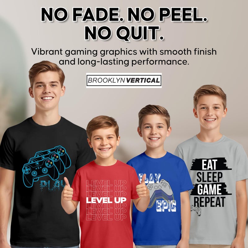 BROOKLYN VERTICAL Boys 4-Pack Short Sleeve Crew Neck T-Shirt with Chest Print | Gaming, Play, Video Gamer Prints for Sizes 6-20 Grey - Image 2