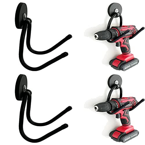 Pmsanzay 2 Pack Power Drill Tool Organizer Holder,Magnetic Tool Holders,Garage Tool Storage Rack,Heavy Duty Large Garage Magnet Utility Hooks with Rubber Coating, No Scratches - No Power Drill - Image 1