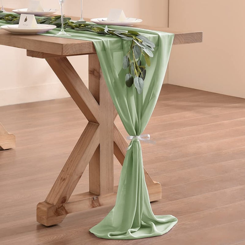 Socomi Sage Green Chiffon Table Runner Easter Spring Boho Rustic 10ft 29x120 Inches Wedding Runner Sheer Bridal Shower Decorations