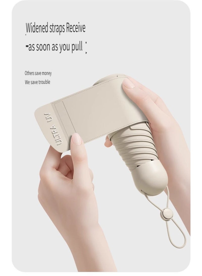 228g ميني جيب صغير واسع حزام مظلة مع حالة كبسولة شمس أكثر من UPF50 لأيام مشمسة وممطرة ، بيج - Image 2