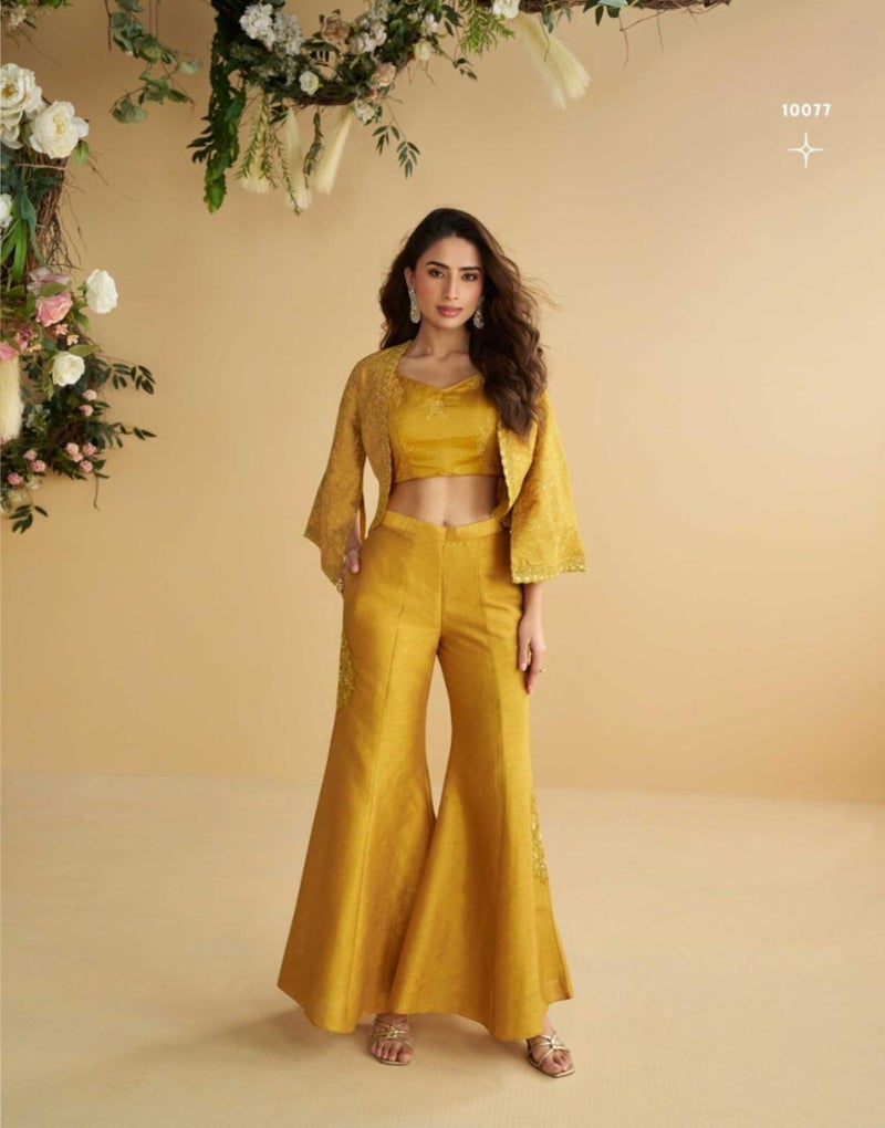 ANAITA Mustard Silk Free Size Stitched Suit with Embroidery Work - Image 1