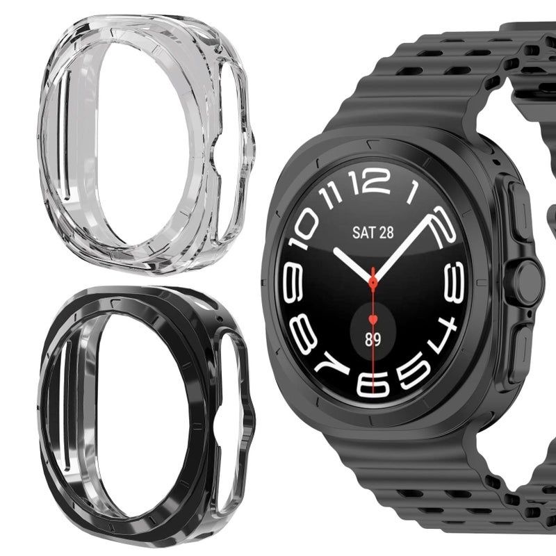 Smartwatch Case – Transparent + Black, 2 Pack, TPU Protective Cover for Smart Watch