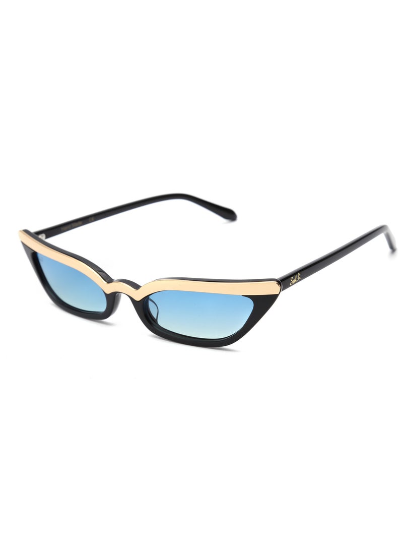 SOL.K Cat-Eye-K Sunglasses by Sol.K - Gradient Blue CR-39 Lenses, Black Acetate Frame, Gold Stainless Steel Detail, Cat-Eye Shape, UV400 Protection - Image 2