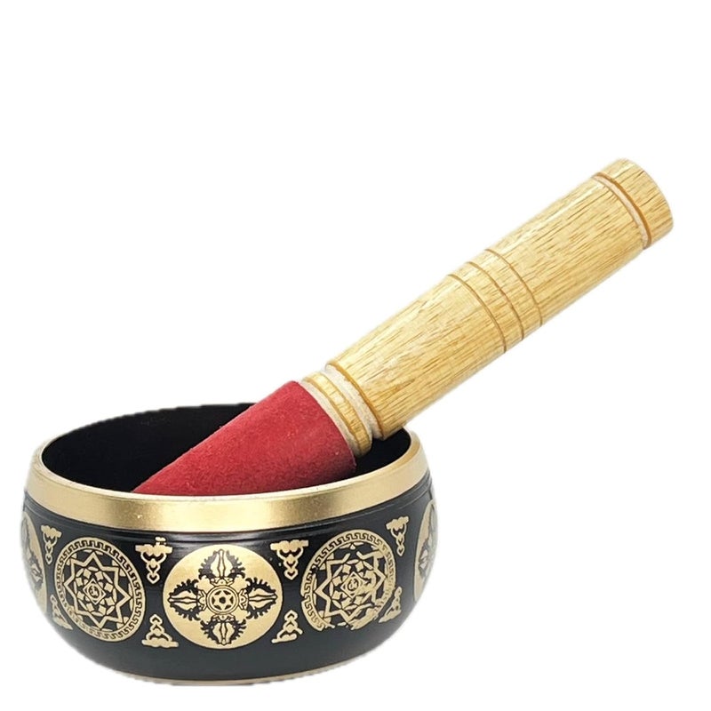 KITREE Singing Bowl | Tibetan Prayer Instrument With Wooden Stick | Authentic Healing Sound Meditation Bowl Set for Deep OM, Music Therapy - 3.5 Inch Black - Image 1