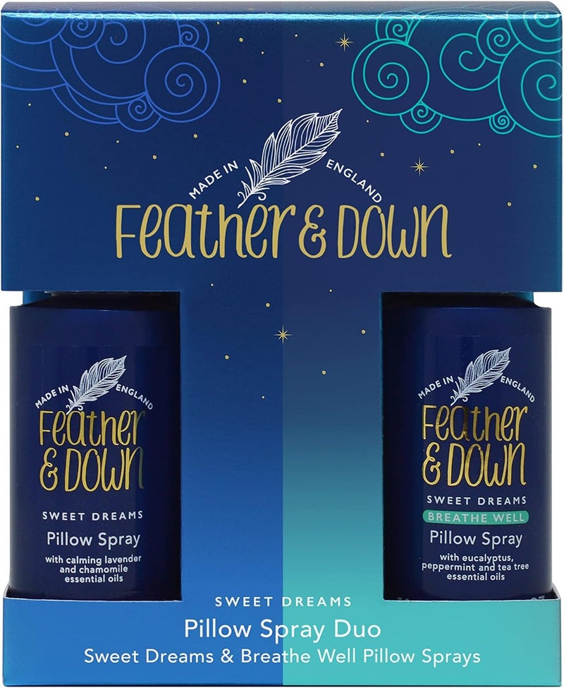 Feather & Down Pillow Spray Duo Gift Set (50ml Sweet Dreams Pillow Spray & 50ml Breathe Well Pillow Spray) - The Perfect Sleep Gift. Cruelty Free. Vegan Friendly. - Image 1