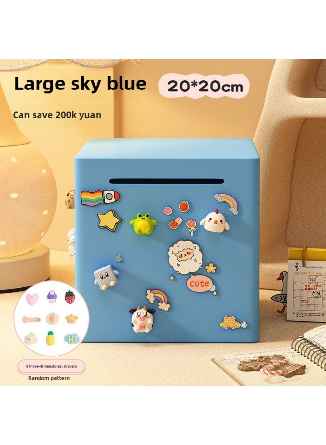 Piggy Bank Only In And Out Of Children's Large Capacity Piggy Bank Boys And Girls Metal Not Desirable Cash Box Wholesale-Color:[DIY Complimentary Stereo Sticker] Large, Sky Blue -20*20 (200000 Can Be Saved) - Image 1