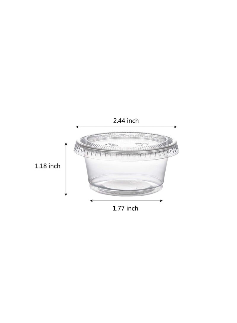 Y&D Disposable Sauce Cup Plastic Portion Cups with Lids, Souffle Cups, Shot Meal Prep Containers [100 Sets - 2 oz] Condiment Jello Shot, Portion, Sampling Clear - Image 4