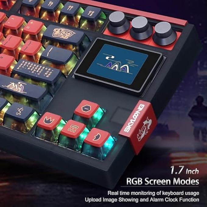 SKYLOONG GK87 JIUWEI PUDDING KEYCAPS RGB BACKLIT GAMING KEYBOARD, HOT SWAPPABLE RED MACHINERY GATERON SWITCHES, TRIPLE-MOLD CONNECTION WITH KNOBS AND LCD DISPLAY MECHANICAL KEYBOARD - Image 3