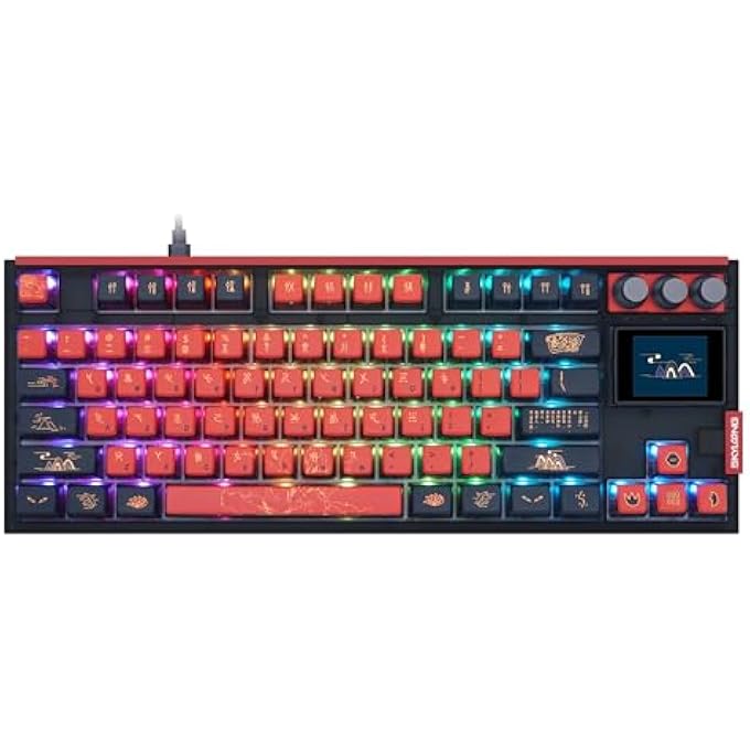 SKYLOONG GK87 JIUWEI PUDDING KEYCAPS RGB BACKLIT GAMING KEYBOARD, HOT SWAPPABLE RED MACHINERY GATERON SWITCHES, TRIPLE-MOLD CONNECTION WITH KNOBS AND LCD DISPLAY MECHANICAL KEYBOARD - Image 1