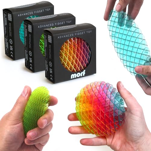 Morf Fidget Worm Toy Desk Fidgets for Adults Quiet Worm Fidget Toy Sensory Toys Fun and Interactive Fidget Toy for Kids USA Patent Pending Morf Toys Green Blue Rainbow Small 3 Pack - Image 1