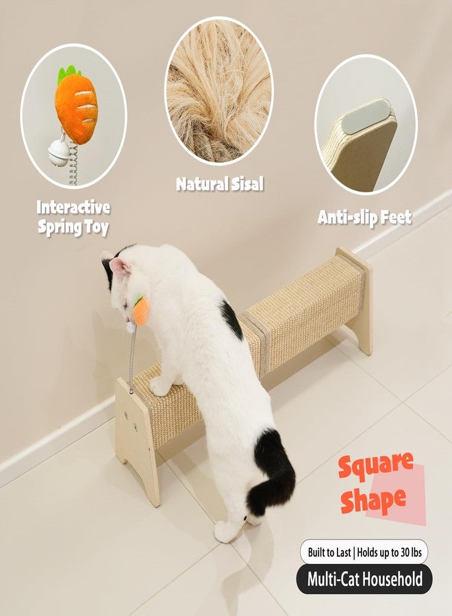 PETKARAY Horizontal Scratching Post, 30" Sisal Cat Scratch Pad, Large Cat Scratcher with Spring Toy, Protect Furniture for Indoor Kitten - Image 3