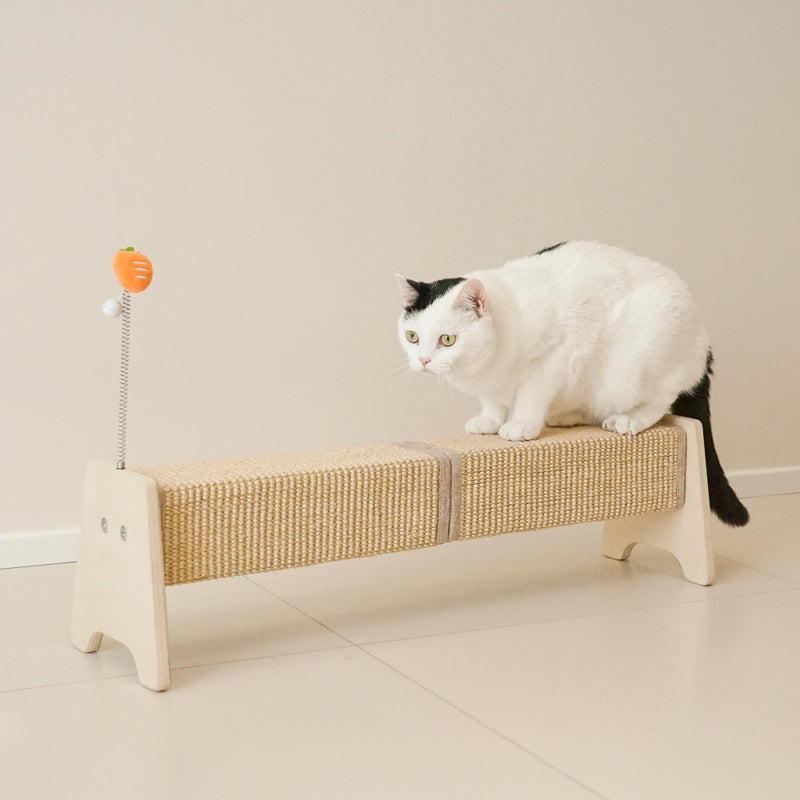 PETKARAY Horizontal Scratching Post, 30" Sisal Cat Scratch Pad, Large Cat Scratcher with Spring Toy, Protect Furniture for Indoor Kitten - Image 1