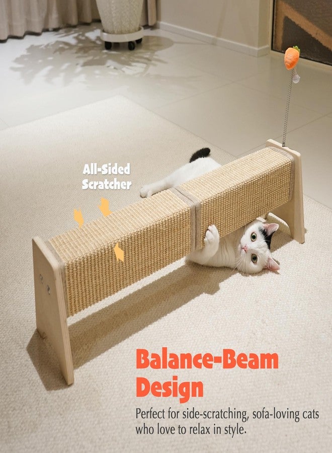 PETKARAY Horizontal Scratching Post, 30" Sisal Cat Scratch Pad, Large Cat Scratcher with Spring Toy, Protect Furniture for Indoor Kitten - Image 2