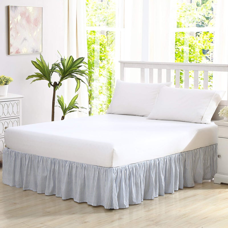 Laura Ashley Home  Cotton Ruffled Bedskirt Lightweight Home Decor with Classic Style Blue King