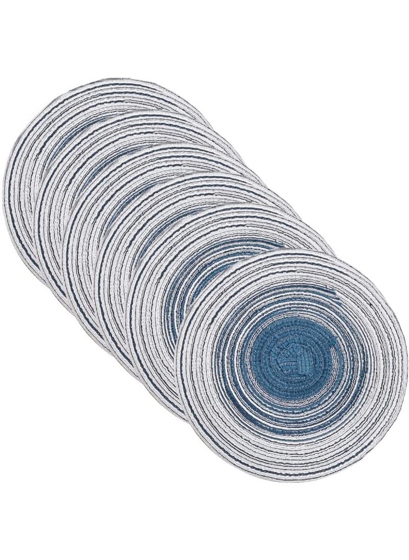 Trifecta Trifecta Round Placemats Set of 6 Braided Table Mats for Dining Table Natural Woven Heat Resistant NonSlip Kitchen Insulation pad Pot Holder Tableware Easy to Care 12 Inch Dark Blue 6 