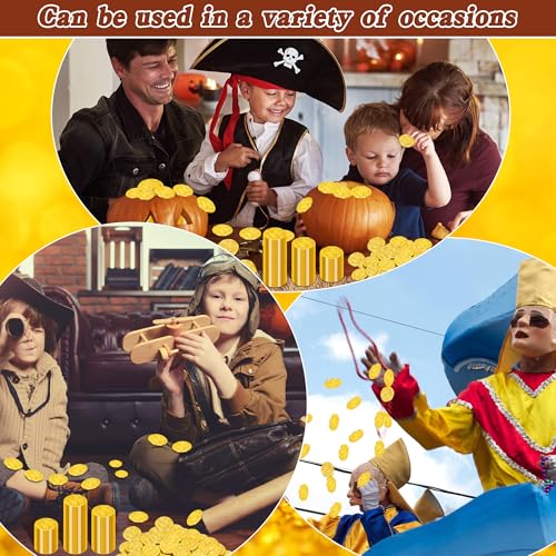 Fullive 120 PCS Gold Coins, 1.4 in Plastic Gold Coins, 0.08 in Thick Fake Coins Pirate Coins Tokens Play Coins for Kids, Pirate Treasure Classroom Reward Adventure Theme Party Supplies for Pirate Party - Image 3