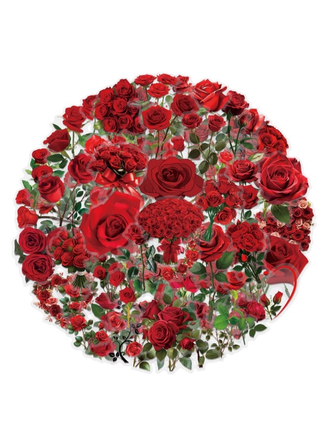 60 Pieces Red Rose Stickers Aesthetic PET Transparent Sticker Self-Adhesive Scrapbooking Stickers Supplies Journal Stuffers for Adult Card Making Letters DIY - Image 1