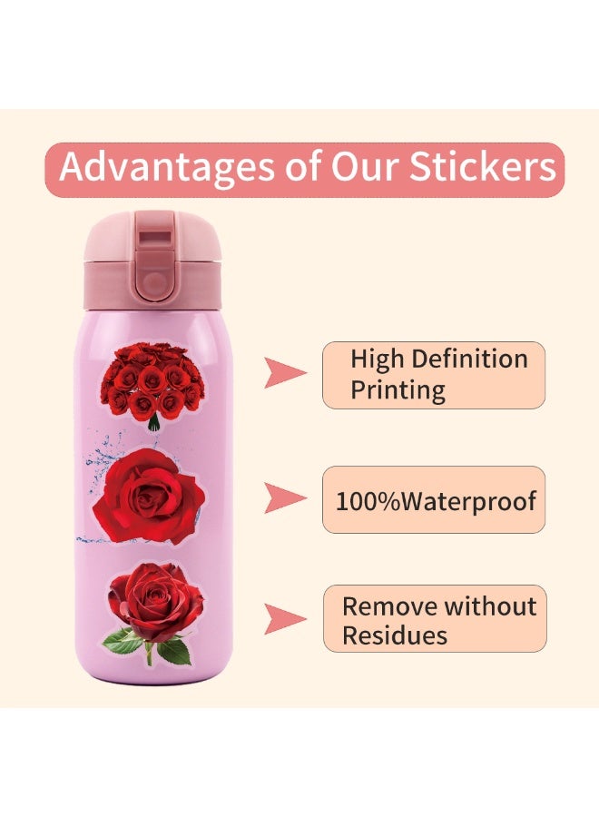 60 Pieces Red Rose Stickers Aesthetic PET Transparent Sticker Self-Adhesive Scrapbooking Stickers Supplies Journal Stuffers for Adult Card Making Letters DIY - Image 3