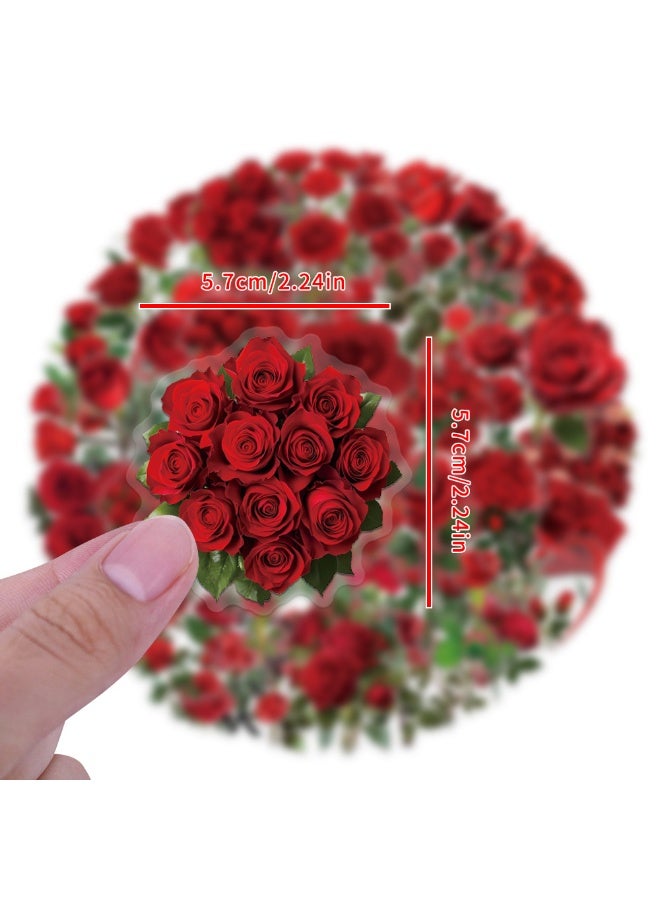 60 Pieces Red Rose Stickers Aesthetic PET Transparent Sticker Self-Adhesive Scrapbooking Stickers Supplies Journal Stuffers for Adult Card Making Letters DIY - Image 4