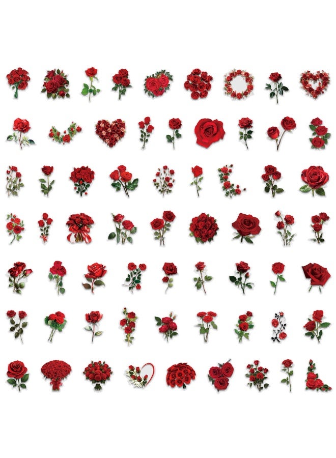 60 Pieces Red Rose Stickers Aesthetic PET Transparent Sticker Self-Adhesive Scrapbooking Stickers Supplies Journal Stuffers for Adult Card Making Letters DIY - Image 2
