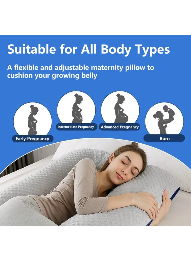 VTERLY Pregnancy Pillow Pregnancy Must Haves Full Body Maternity Support Pillow for Pregnant Women with Washable Velvet Cover, Velvet - Blue - Image 5