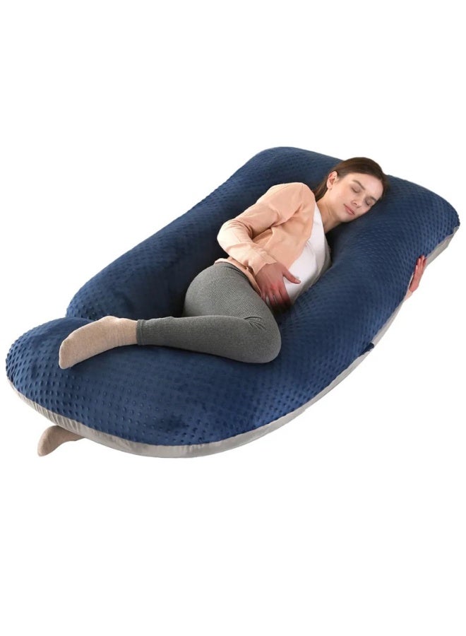 VTERLY Pregnancy Pillow Pregnancy Must Haves Full Body Maternity Support Pillow for Pregnant Women with Washable Velvet Cover, Velvet - Blue - Image 1