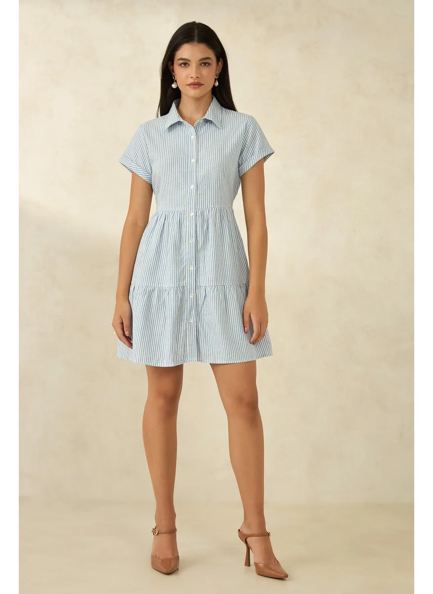 Virgio Striped Shirred Dress