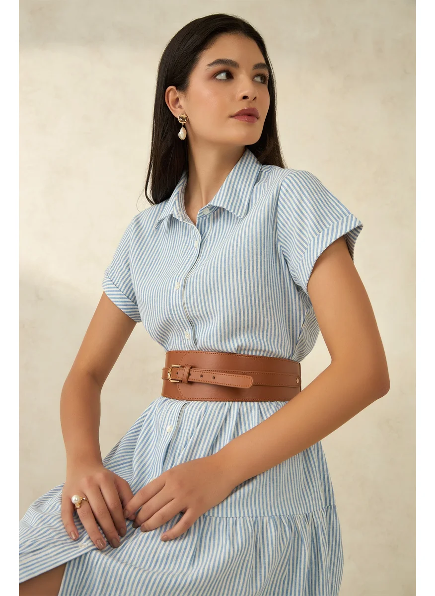 Virgio Striped Shirred Dress