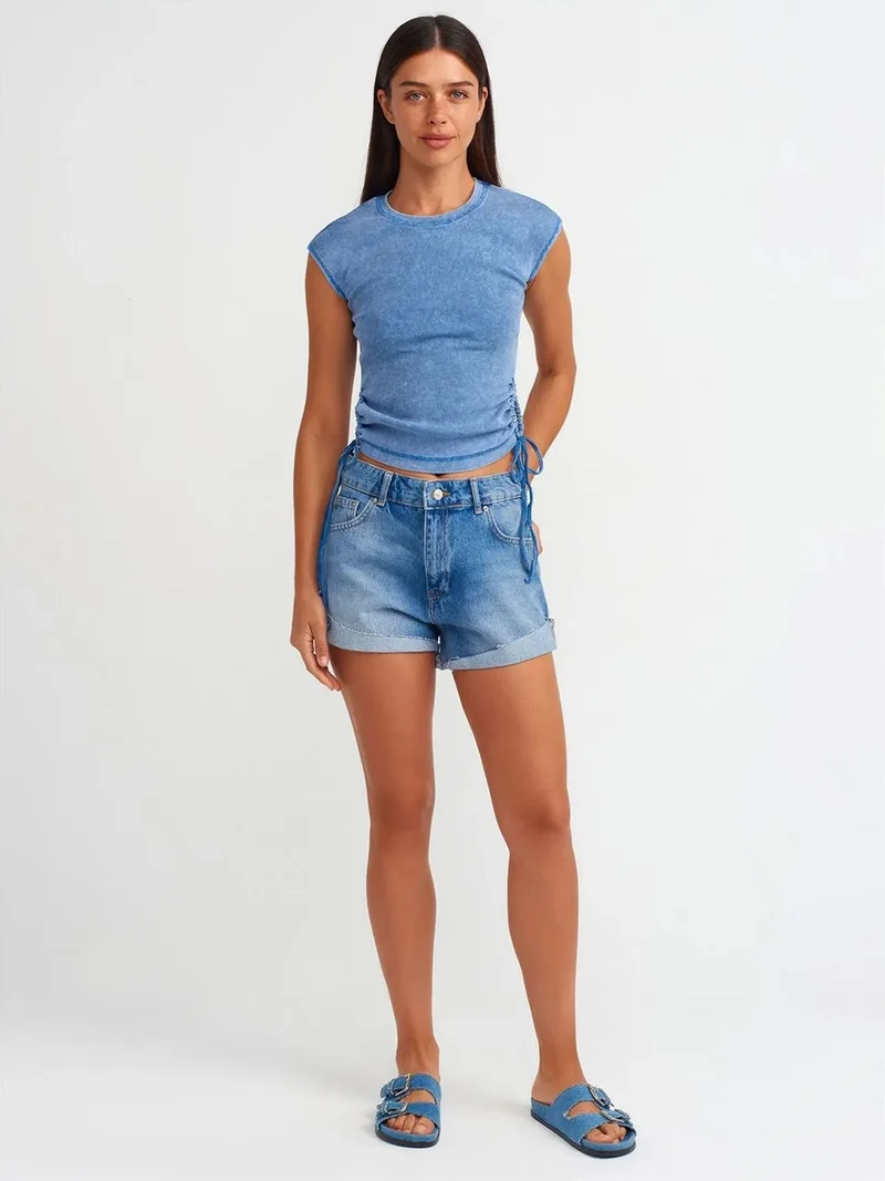 ديلفين DILVIN High-Waist Cotton Denim Shorts