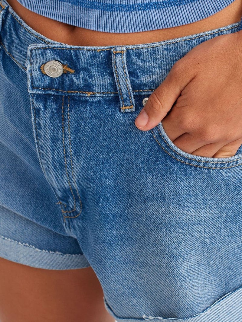 DILVIN High-Waist Cotton Denim Shorts - Image 4