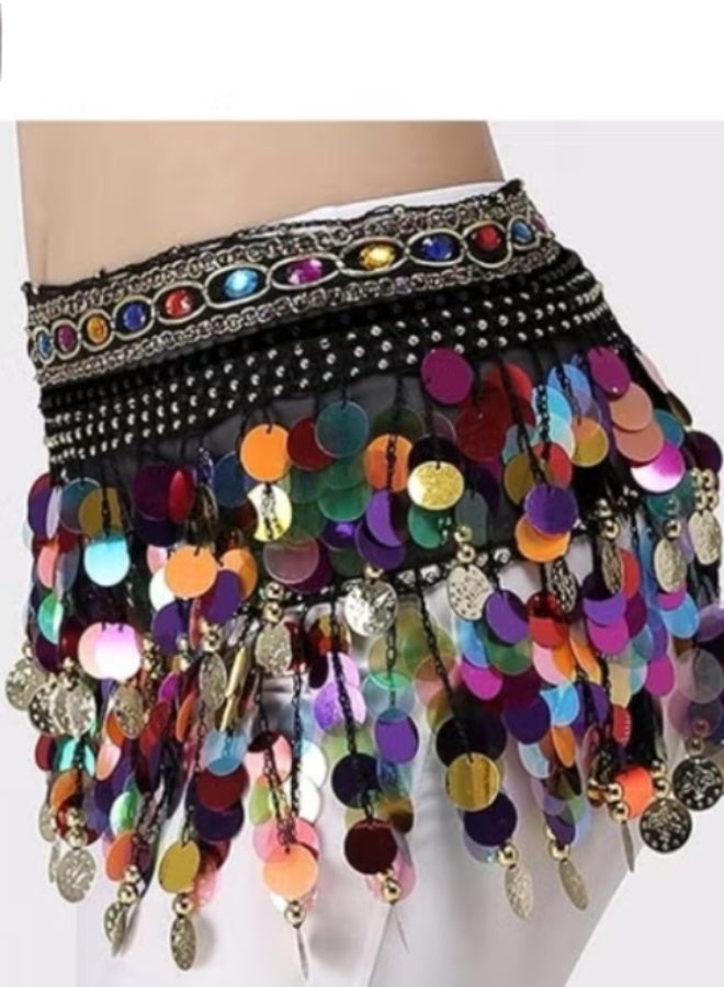 Women‘s Belly Dance Hip Scarf, Sweet Belly Dance Skirt Wrap Performance Bling Sequins Coins, Belly Dance Costume - Image 3