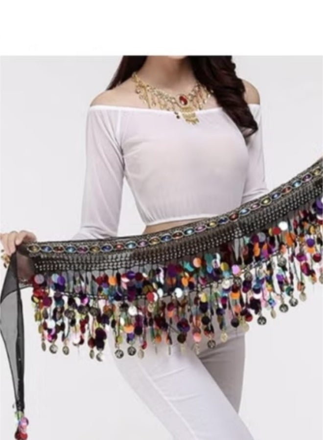 Women‘s Belly Dance Hip Scarf, Sweet Belly Dance Skirt Wrap Performance Bling Sequins Coins, Belly Dance Costume - Image 2