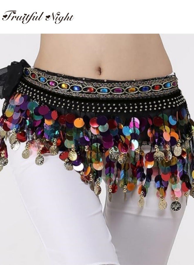 Women‘s Belly Dance Hip Scarf, Sweet Belly Dance Skirt Wrap Performance Bling Sequins Coins, Belly Dance Costume  - Image 5